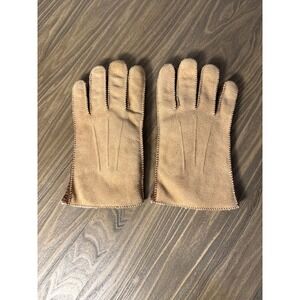 Vintage‎ Gloves Suede Faux Shearling Lined Men's Large Tan Excellent Winter Warm